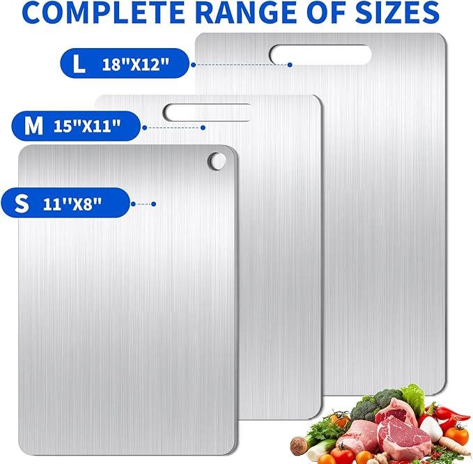 Titanium Cutting Board Set of 1, 15 * 11.5inches,Titanium Cutting Boards for Kitchen, Food Grade Metal Double Sided Chopping Boards for Kitchen Counter Meat Vegetable Fruit Outdoor Camping