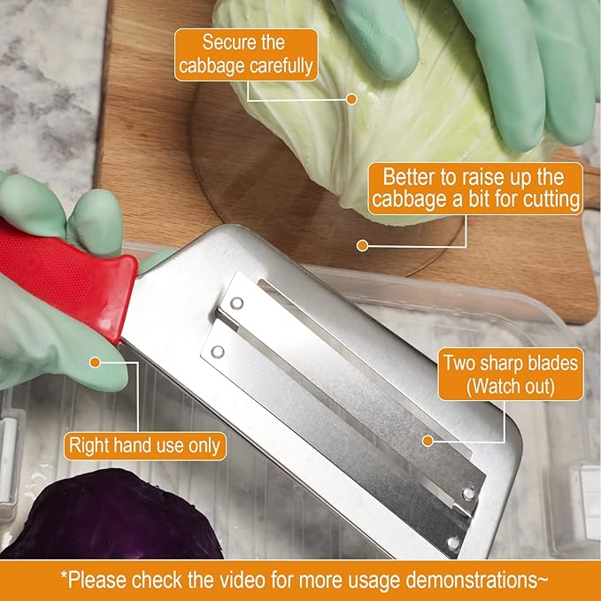 2026 New Cabbage Shredder for Coleslaw, Stainless Steel Shredder Knife, Stainless Steel Dual Blade Julienne Cutter, Kitchen Multifunctional Vegetable Cutter Slicer (2PCS)