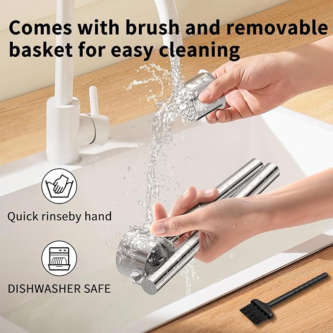 5-in-1 Stainless Steel Garlic Press Set with Jumbo Chamber & Mincer - Heavy Duty Rustproof Garlic Crusher with Ergonomic Handle, Dishwasher Safe, Easy Squeeze Design for Ginger, Nuts, Herbs