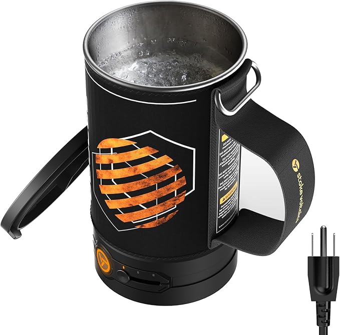 Stoke Voltaics Electric Kettle, 120V Portable Water Boiler for Coffee & Tea, 304 Stainless Steel Mini Tea Kettle, 500W Fast Boiling Water with Auto Shut-Off, Camping & Travel Essentials