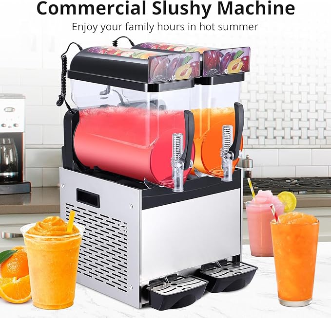 Black 15 L*2 700W Commercial Slushy Machine - Self-Cleaning Stainless Steel Frozen Drink Margarita Ice Cream Maker for Snow Melts, Cocktails - Ideal for Homes, Coffee Shops,and Restaurants
