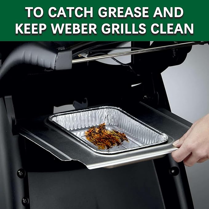 Whaleme 35 Pack Grill Drip Pans Compatible Weber 6415 - Grill Accessories for Weber Spirit, Genesis, Traveler, Q Series, Disposable Aluminum Foil Grease Tray Liners 8.5" X 6"