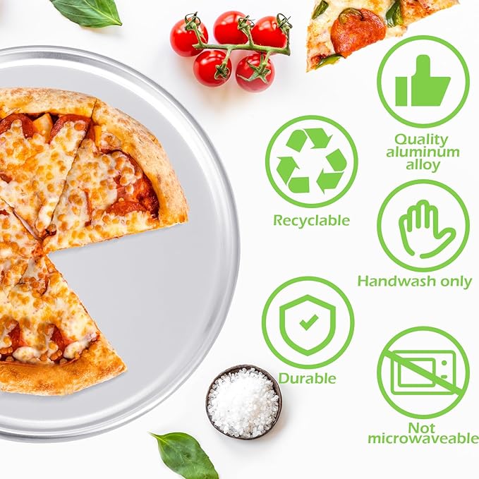 Rtteri 12 Pcs Pizza Pan Bulk Restaurant Aluminum Pizza Pan Set Round Pie Cake Plate Rust Free Cake Tray for Oven Baking Home Kitchen Restaurant Easy Clean (14 Inch)