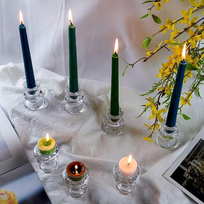 Clear Glass Candlestick Holders, Set of 2 Taper Candle Holders for Wedding, Decoration and Dinning