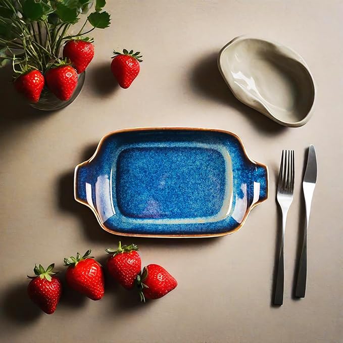 LIUYWYHCF Ceramics Au Gratin baking Dishes Set of 2, Baking Tray Bake ware, 12.3 oz Ramekins, for Pie Pan, Appetizer, Tart, Dessert, Quiche, Oven Small dish, individual dishes, Rectangular 9 Inch