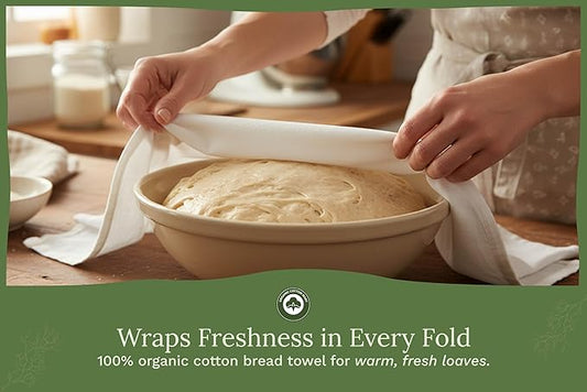 Bread Towels for Proofing Cover - 100% Organic Cotton Bread Cloth for Rising - Breathable Tea Towel for Bread Making - Unbleached Baking Towels - Bread Basket Cloth Napkin - 27"x27" (Natural - 5 Pack)