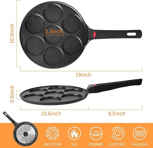 CAINFY Pancake Pan Maker Nonstick Induction Compatible, 10.5 Inch Mini Non Stick Silver Dollar Grill Blini Griddle Crepe Pan,7 Molds Cake Egg Cooker Skillet for Kids Gifts