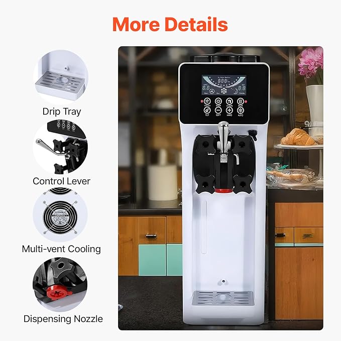 VEVOR Commercial Ice Cream Machine,1000W Single Flavor Countertop Soft Serve Ice Cream Maker with 4L Hopper 1.6L Cylinder, LCD Panel Auto Clean Pre-cooling,10.6 QT/H Yield for Restaurant Snack Bar