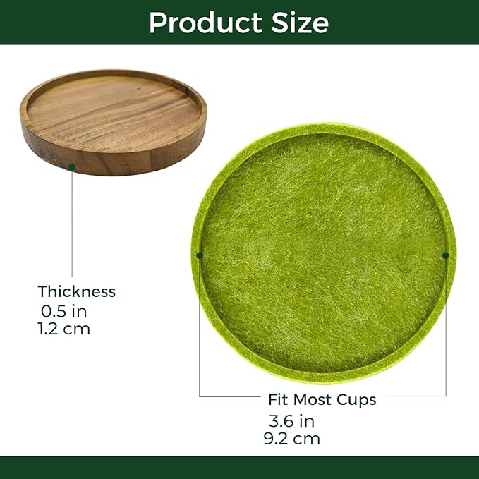 Acacia Wood Coaster Set of 8 with Holder - Dual-Material Design (4 Wood & 4 Absorbent Felt Pads) - 3" Non-Slip Furniture Protectors for Coffee Table, Home Bar & Office, Round Coaster Set