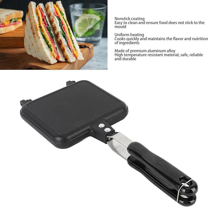 Sandwich Maker Non Stick Hot Sandwich Panini Maker with Handle Aluminum Alloy Grilled Panini Maker Frying Pan Uniform Heating Stovetop Toasted Sandwich Maker for Breakfast(Style 2)(Style 1)