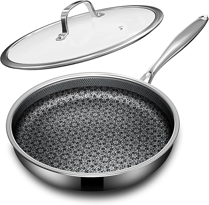 KURRUNGIE Non Stick Frying Pans with lid, 8 inch Hybrid Frying Pans Nonstick, non stick Stainless Steel Skillets, Dishwasher and Oven-Safe, nonStick Cookware, Induction Compatible Cooking Pan