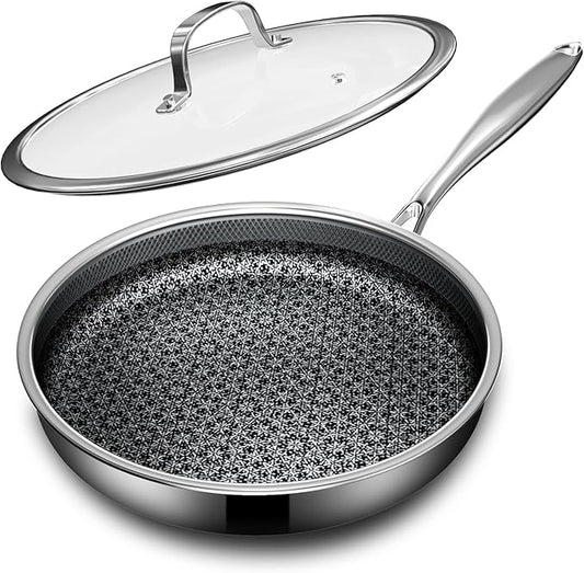KURRUNGIE Non Stick Frying Pans with lid, 8 inch Hybrid Frying Pans Nonstick, non stick Stainless Steel Skillets, Dishwasher and Oven-Safe, nonStick Cookware, Induction Compatible Cooking Pan