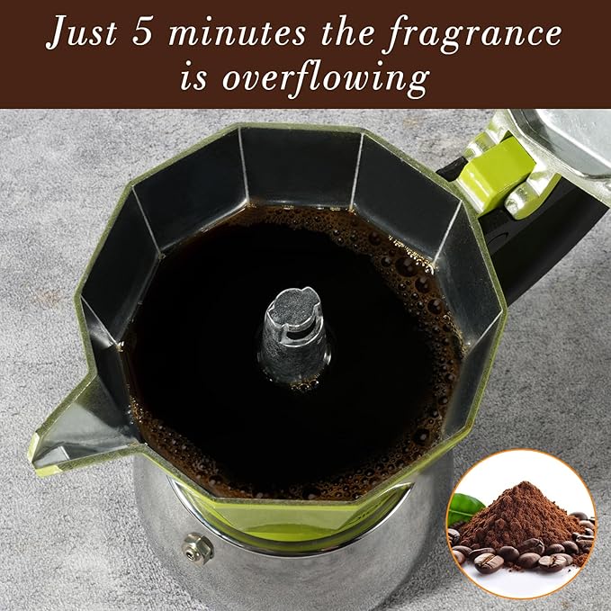 LAOION Stovetop Espresso Maker, 6Cup Moka Pot, Espresso Machine Compatible with Induction Cooktops, 300ml Stainless Steel & Aluminum Cuban Coffee Maker for Cafetera Cubana, Green
