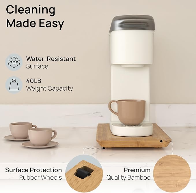 Ibyx Elegant Sliding Tray for Your Coffee Maker & Heavy Kitchen Appliances - Sturdy, Slides Easily from Under The Cabinet (Natural, 7.5”W x 14.5”D)
