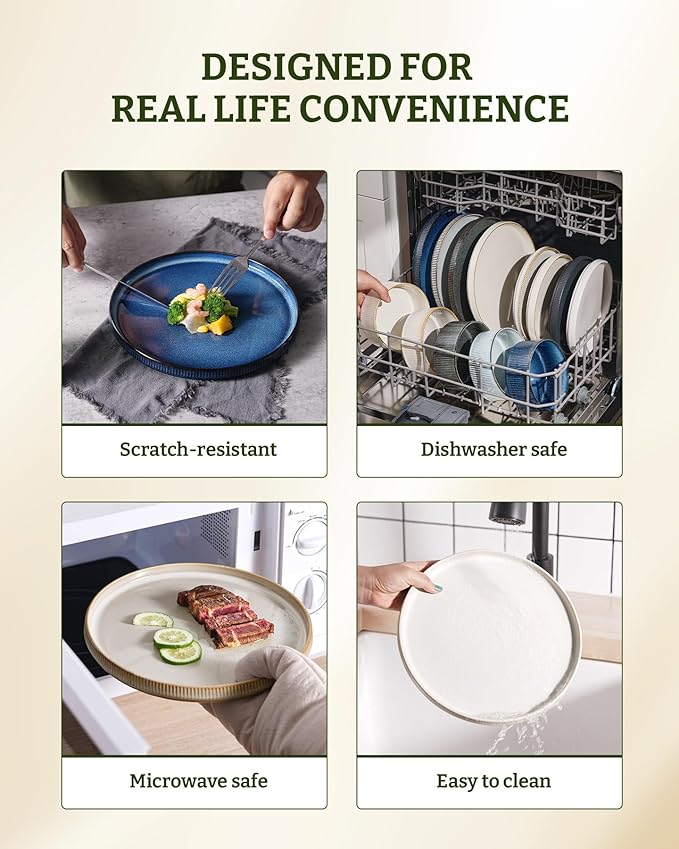 famiware Star Salad Plates for 6, 8 inches Plate Set, Stoneware Dinnerware, Small Dinner Plates for Dessert, Salad, Appetizer, Cappuccino White (Pack of 2)