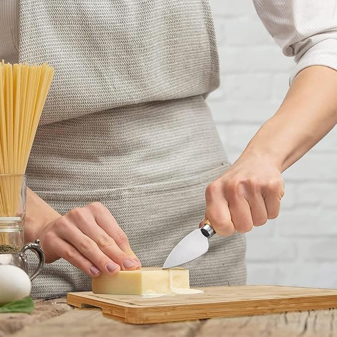 Cheese Knives Set with Gift Box for Charcuterie Board Accessories Stainless Steel Knife with Wood Handle Cheese Slicer Cutter (Wood-6set)