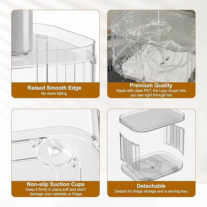 2 Tier Lazy Susan (2 Pack) Kitchen Organizer for Canned Goods Turntable Organizer for Cabinet/Pantry/Kitchen/Countertop/Bathroom/Vanity/Medicine Cabinet Organizer/Refrigerator