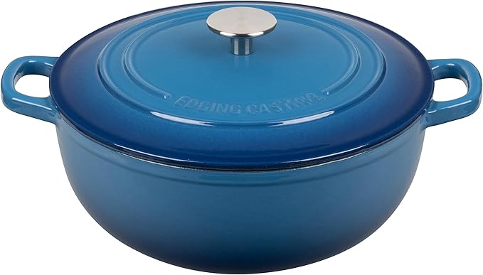 EDGING CASTING Enameled Cast Iron Dutch Oven Pot with Lid for Sourdough Bread Baking, Bread Dutch Ovens, Cooking Pots, 5 Quart, Lake Blue