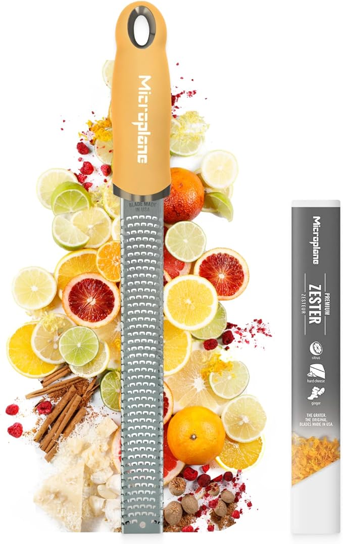 Microplane Premium Classic Zester Grater in Lemon Cream color - Vibrant Color | Lemon Zester tool, Cheese & Vegetable Grater | For Citrus, Parmesan Cheese, Garlic, Ginger | Fine Stainless Steel Blade