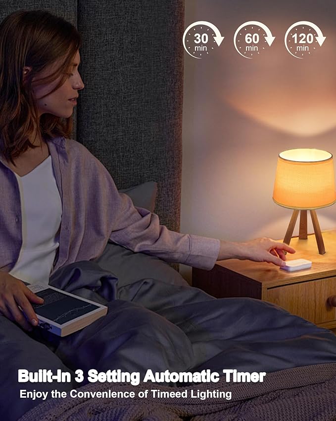 UMEXUS Cordless Table Lamp, Rechargeable Battery Powered, Timer & Dimmer & Remote Control & Color-Changing, Fabric White Shade, Small Tripod Lighting Patio Bedroom Living Room Home Office