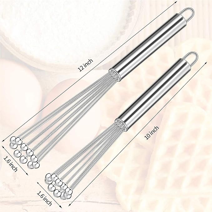 Patelai 3 Pieces Ball Whisk Set Whisk Beater Stainless Steel Ball in 10 Inch and 12 Inch Wire Egg Kitchen Set for Cooking Blending Beating Stirring