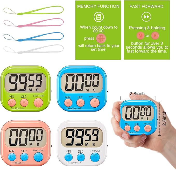 Timers,Classroom Timer for Kids,Kitchen Timer for Cooking,Egg Timer,Magnetic Digital Clock Timer for Teacher,Study,Exercise,Oven,Cook,Baking,Desk - 4 Pack