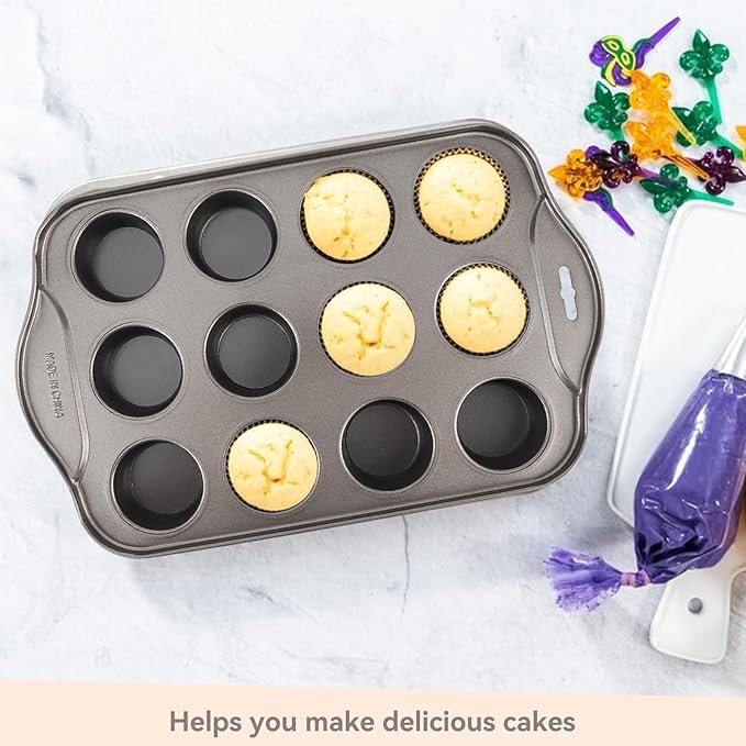 Beufee Mini Cheesecake Pan,Mini Cupcake Muffin Baking Pans 12 Cavity with Removable Bottom Cupcake Pan Mini Round Cake Pans Nonstick Cake Mold DIY Baking Cake Mold Bakeware Kitchen Utensils