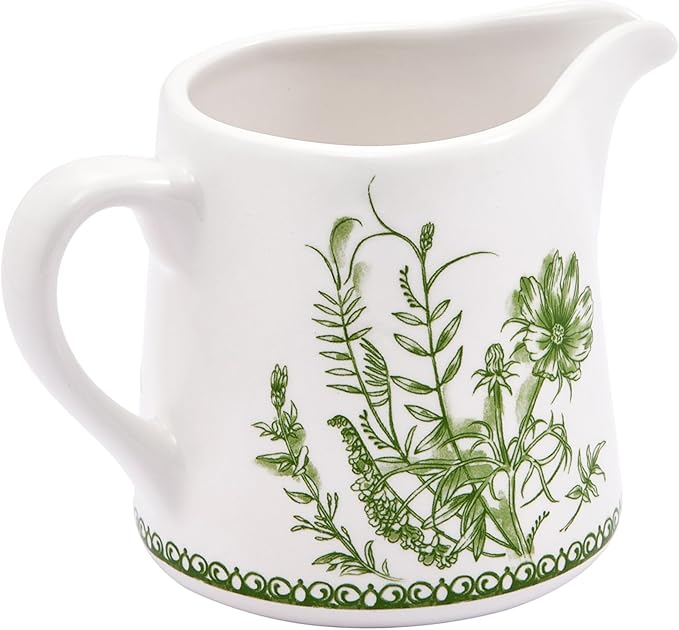 Bico Green Garden Toile De Jouy Ceramic Sugar and Creamer Set, Sugar Bowl with Lid, Cute Container for Coffee Bar, Kitchen Countertop Accessories, Microwave and Dishwasher Safe