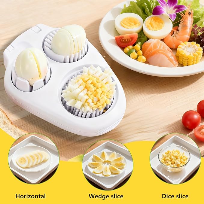 3-In-1 Egg Cutter, Stainless Steel Dicer, Strawberry Slicer, Kitchen Chopping Tool With Three Cutting Modes Suitable For Strawberries, Apples, Bananas, Cherries, Tomatoes, And More.