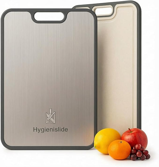 Titanium Cutting Board 16"x11" – Double-Sided, Non-Porous Kitchen Prep Board with Juice Groove & Built-In Garlic Grater, Knife-Friendly & Easy to Clean