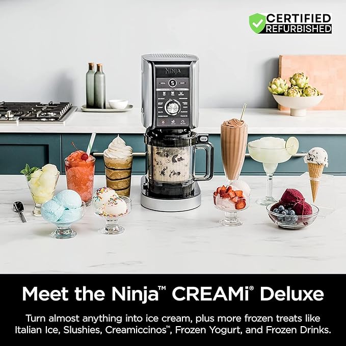 Ninja NC501 CREAMi Deluxe 11-in-1 XL Ice Cream Maker Silver (Renewed) Bundle with 2 YR CPS Enhanced Protection Pack