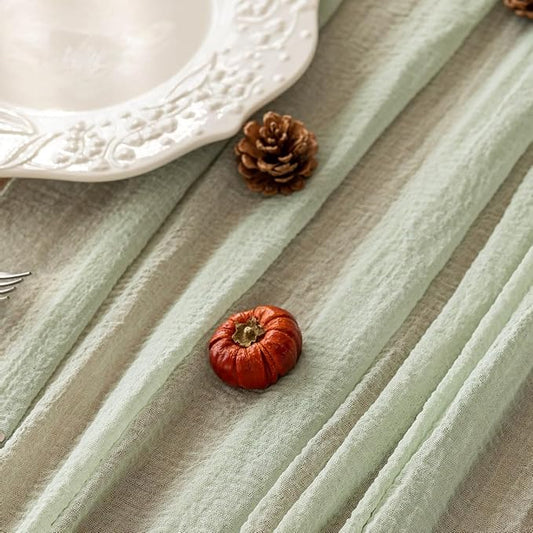 Keketoarrange 3pcs Sage Green Spring Easter Cheesecloth Table Runner 120 Inch 10 FT Rustic Boho Cheese Cloth Runner for Wedding Baby Shower Bridal Shower Sheer Gauze Centerpiece Home Decorations