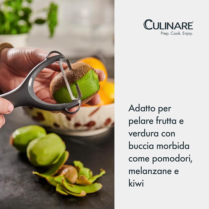 Culinare Serrated Safety Peeler, Grey, Plastic/Stainless Steel, Y Shaped for Maximum Control and Comfort, Manual Tomato/Kiwi Peeler
