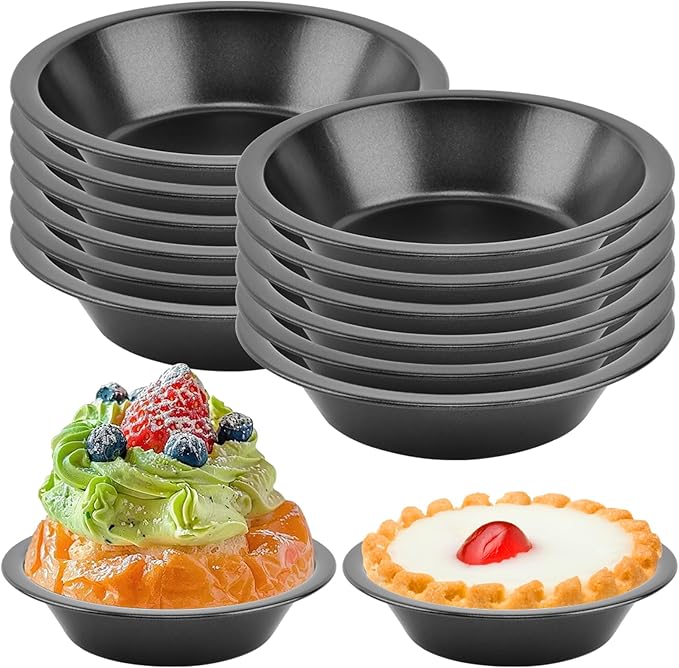 12 Pcs Mini Pie Pans,5 Inch NonStick Individual Dish Pie Plate Reusable Round Tins Small Bakeware for Baking Pot Pies, Cakes, Quiches, Tarts, Desserts(COLOR:Black)