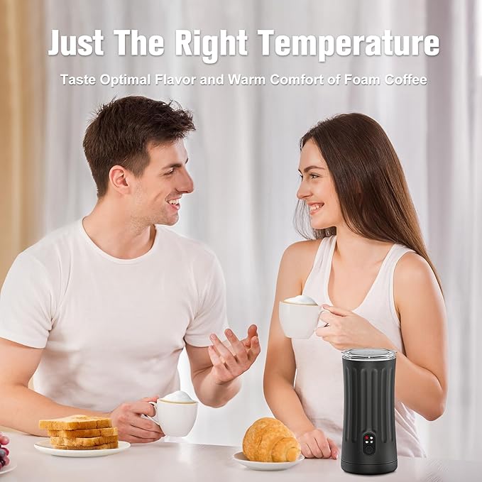 CookSwift Milk Frother, 4-in-1 Milk Steamer and Frother, 8.1oz/240ml Automatic Warm and Cold Foam Maker, Auto Shut-Off Frother for Coffee, Latte, Cappuccino, Macchiato(Black)
