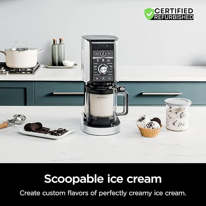 Ninja NC501 CREAMi Deluxe 11-in-1 XL Ice Cream Maker Silver (Renewed) Bundle with 2 YR CPS Enhanced Protection Pack