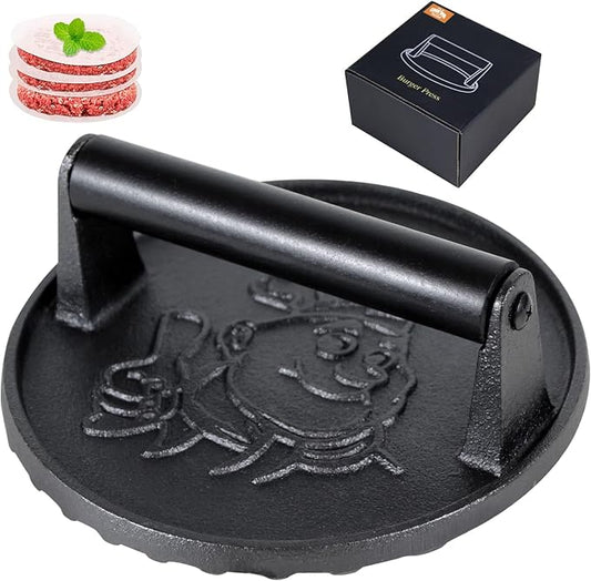 Heavy Duty Cast Iron Smash Burger Press Kit, 7" Hamburger Smasher with Non-Slip Handles, Bacon Meat Weight Press for Steak, Smashburger, Grill and BBQs