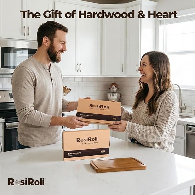 RosiRoli Small Acacia Wood Cutting Board for Kitchen - 11.5"x7" Compact Tablet-Sized Chopping Board, Mini Charcuterie, Steak & Brunch Serving Tray with Juice Grooves & Handles, Ideal Gift for Foodies