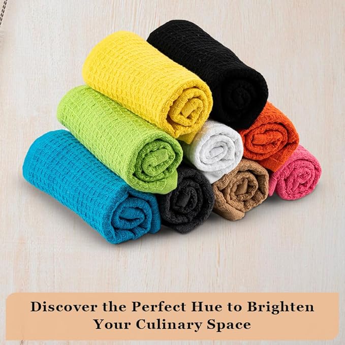 Kitchen Cleaning Dish Wash Cloths Waffle Terry Design Kitchen DishCloths|Washable 12x12 Cotton Dish Rags for Drying Dishes|Counter Top Barista Dust Wipes|Spring Easter Basket Decor| 6 Pc Set-Black