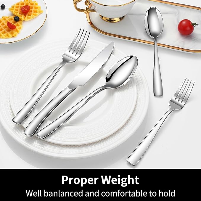 40-Piece Silverware Set, Heavy Duty Stainless Steel Flatware Set Service for 8, Modern Design Cutlery Utensil Sets, Dinner Fork Knife Spoon Eating Tableware Sets for Home, Dishwasher Safe