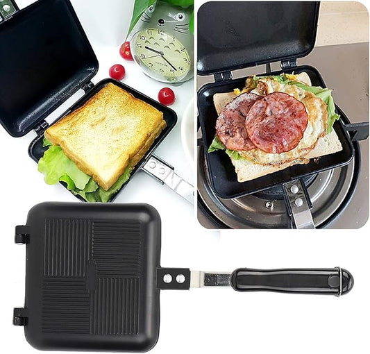 Aluminum Alloy Household Sandwich Maker Bakeware Double-Sided Non-Stick Frying Flip Square Pan Panini Maker for Breakfast Outdoor Use