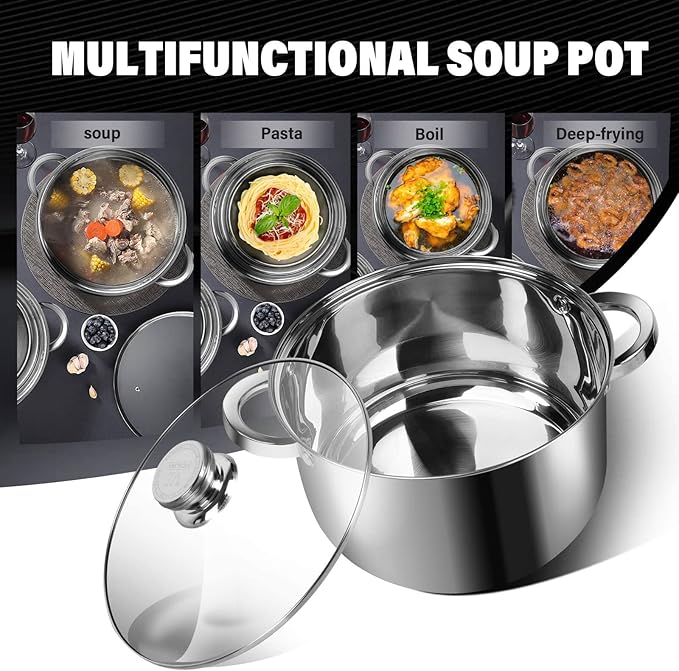 LEUGWAKN Stainless Steel Stockpot with Lid - 10 Quart Soup Pot for Induction Cooking