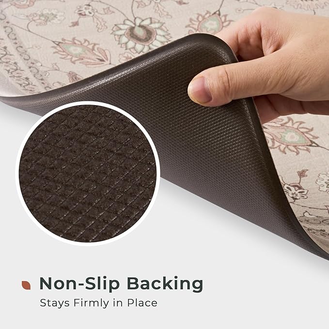 FRESHMINT Kitchen Mats for Floor 2 Piece Set, Waterproof & Non-Skid Vintage Floarl Kitchen Rugs, Cushioned Kitchen Floor Mat for Standing Washable Comfort Desk Kitchen Runners, 17x30''+17x47''
