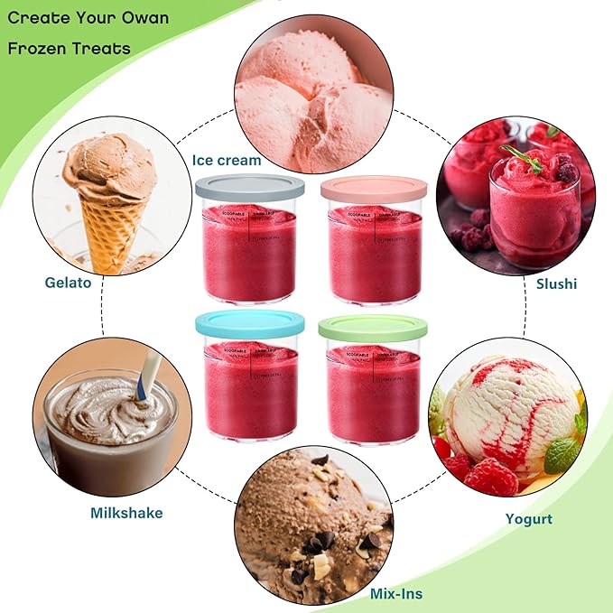 Replacement for Creami Deluxe Pints and Lids 4 Pack,Compatible with Ninja Creami 11-in-1 NC501 NC500 Series Deluxe Ice Cream Maker,24oz Deluxe XL Cups(Blue,Pink,Grey,Green)
