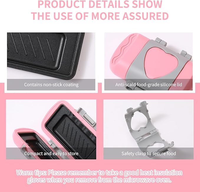 Microwave Toastie Sandwich Maker, Nonstick Plate Microwave Panini Grilled Cheese Maker, Versatile Wireless Small Toaster Hot Dog, Dishwasher Safe, Fast Cooking for Breakfast, Snacks, Pink