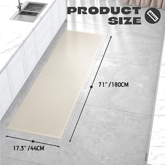 Kitchen Rug, Rubber Non Slip Kitchen Rugs Washable, Absorbent Runner Mat for Floor, Machine Washable Standing Mats for in Front of Sink, Door, Laundry, Entryway, Hallway (Beige, 71" × 17.3")