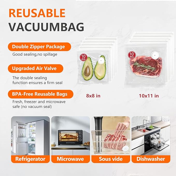 Portable Handheld Vacuum Sealer for Food with 20 Reusable Vacuum Bags+ 4 Mason Jars Lids),Powerful Vacuum Sealer Machine with Visible Tank, Seal Meal Saver, Portable Food Sealer