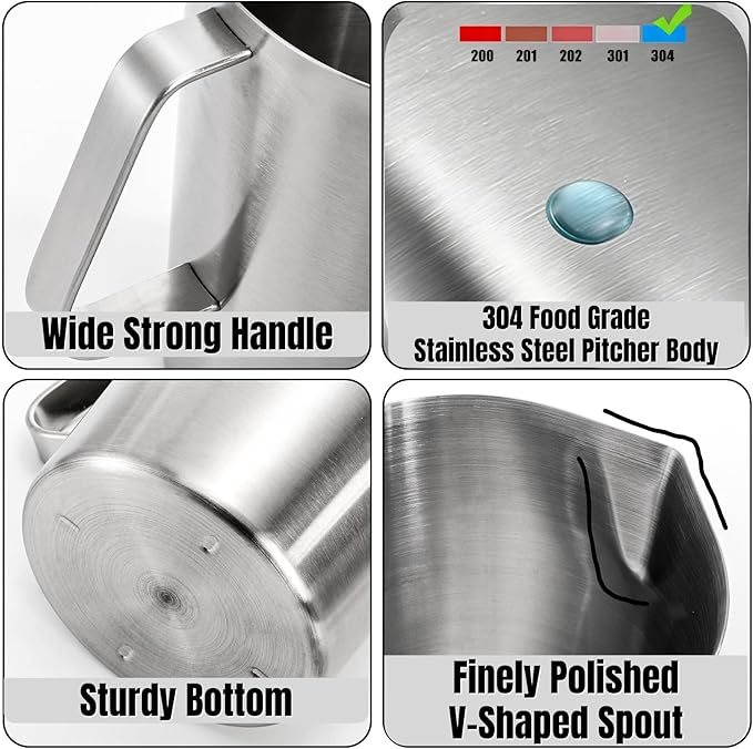 Stainless Steel Pitcher with Lid, 79oz/2.3L 304 Metal Measuring Cup with Marking&Handle, Large Mouth Graduated Beakers, Milk Frothing Jug Water Pitcher for Coffee Latte Art Machine Iced Hot Tea