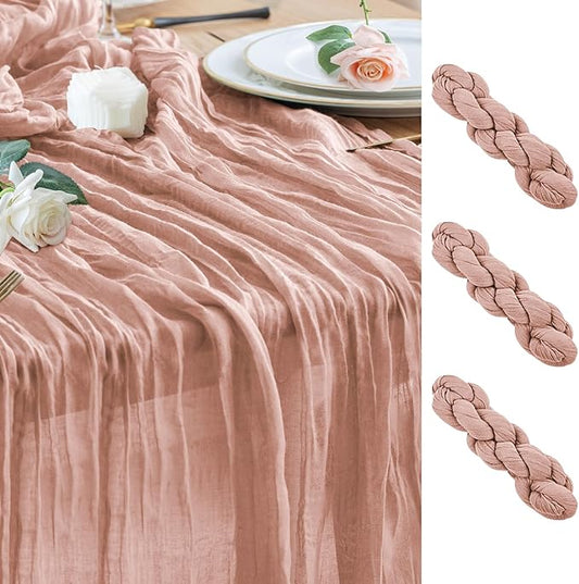 Wokceer Cheesecloth Table Runner 3Pack 10FT Dusty Pink Christmas Boho Gauze Cheese Cloth Table Runner for Party Easter Rustic Sheer Table Runners for Baby Bridal Shower Wedding