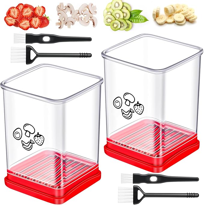 Ponpon Fruit Slicer, Stainless Steel Cup Slicers, Vegetable Slicer for Strawberry Banana Egg, Salad Quickly Making, Portable Kitchen Slicing Tool (2)